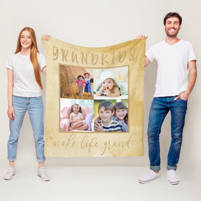 Grandkids make life Grand Neutral Photo Collage Fleece Blanket