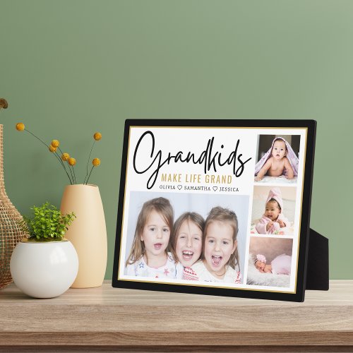 Grandkids Make Life Grand Personalized 4 Photo  Plaque