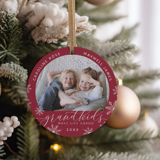 Grandkids Make Life Grand Photo Ceramic Ornament