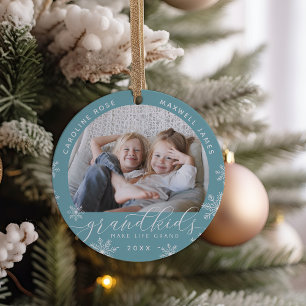 Grandkids Make Life Grand Photo Ceramic Ornament