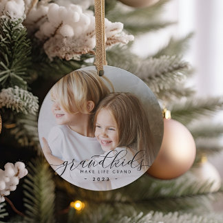 Grandkids Make Life Grand | Photo Ceramic Ornament