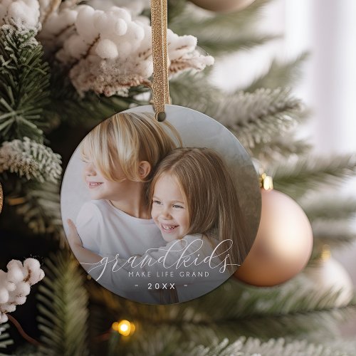 Grandkids Make Life Grand  Photo Ceramic Ornament