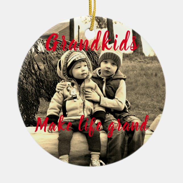 Grandkids make life grand photo Christmas Ceramic Ornament (Front)