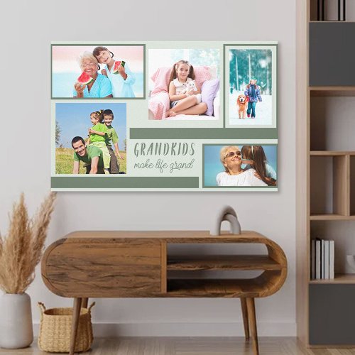 Grandkids Make Life Grand Photo Collage Grey Green Canvas Print