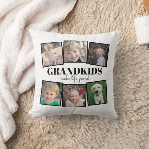 Grandkids Make Life Grand Photo Collage Throw Pillow