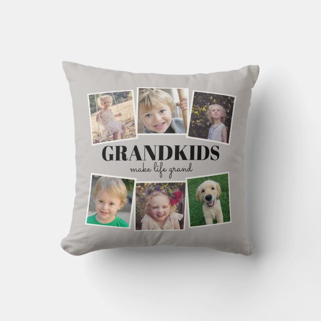 Grandkids Make Life Grand Photo Collage Throw Pillow (Front)