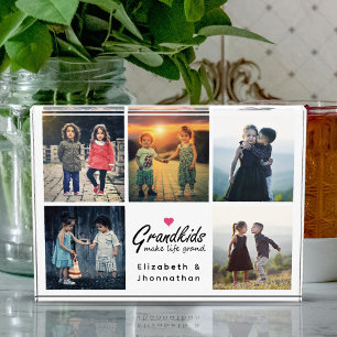 Grandkids Make Life Grand Pink Heart Photo Collage Block