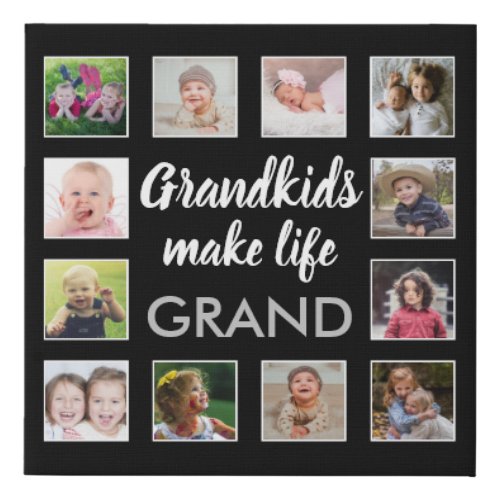 Grandkids Make Life Grand Quote 12 Photo Collage Faux Canvas Print