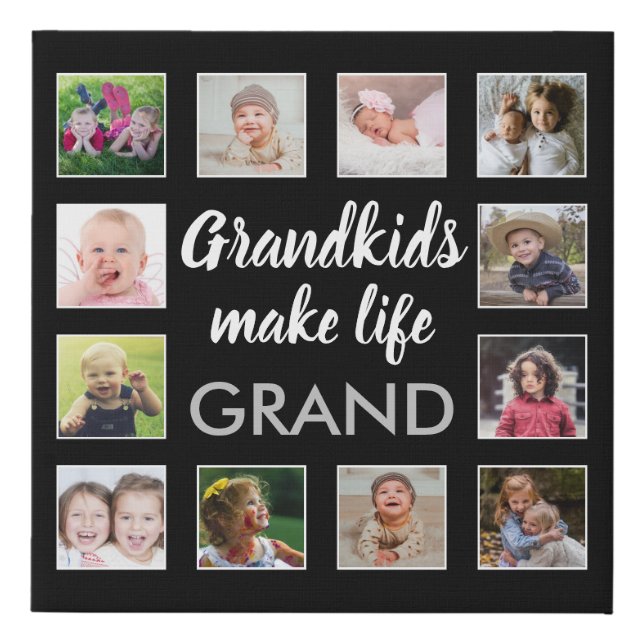 Grandkids Make Life Grand Quote 12 Photo Collage Faux Canvas Print (Front)