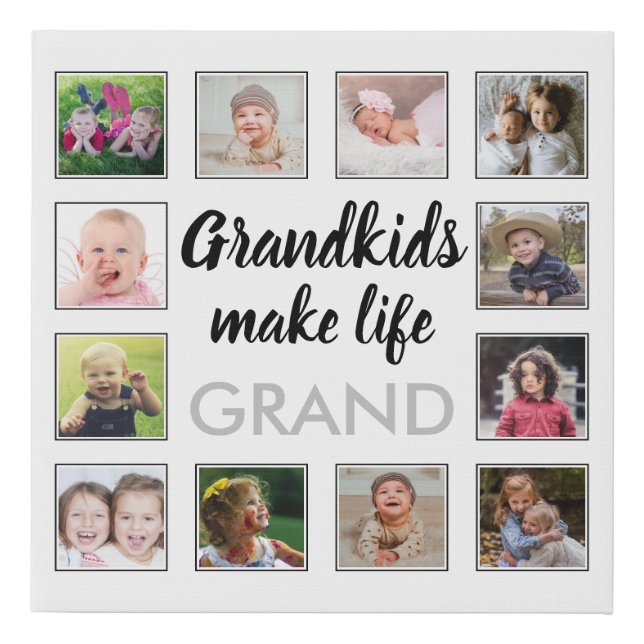 Grandkids Make Life Grand Quote 12 Photo Collage Faux Canvas Print (Front)