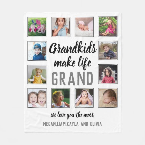 Grandkids Make Life Grand Quote 12 Photo Collage  Fleece Blanket