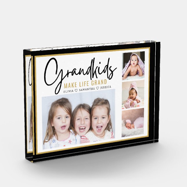 Grandkids Make Life Grand Quote 4 Picture Photo Block (Left)