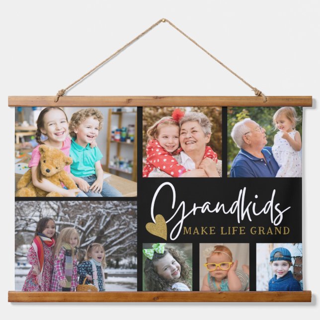 Grandkids Make Life Grand Quote 7 Photo Collage   Hanging Tapestry (Front)