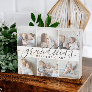 Grandkids Make Life Grand | Rustic Photo Collage Wooden Box Sign