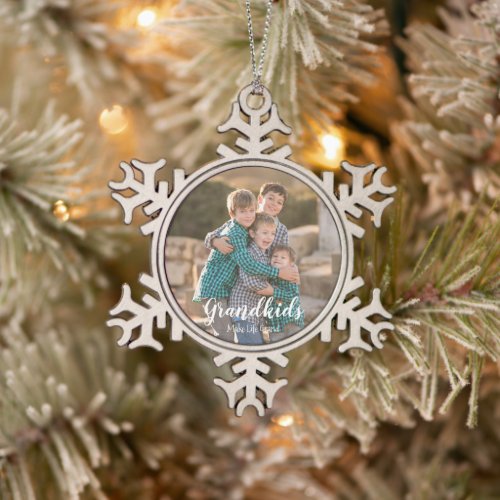 Grandkids Make Life Grand Snowflake Pewter Christmas Ornament