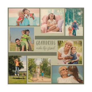 Grandkids Make Life Grand Square Photo Collage Wood Wall Art