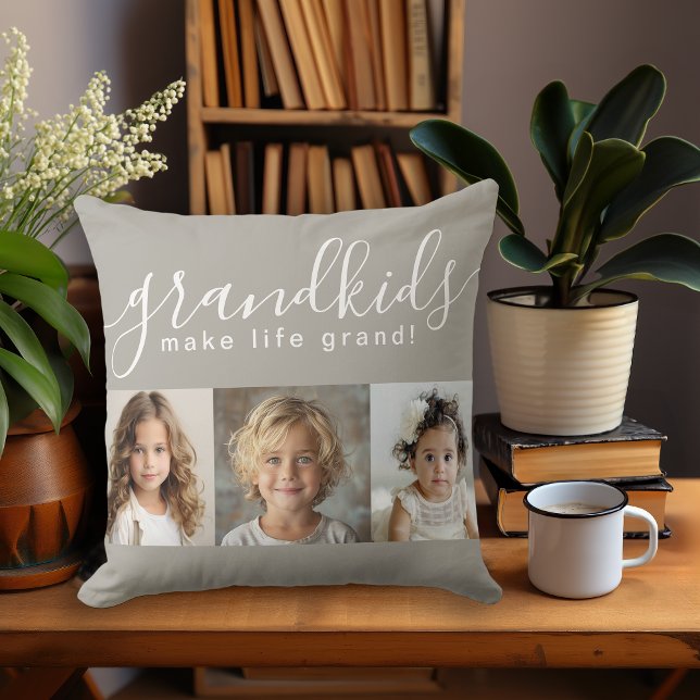 Grandkids Make Life Grand with 3 Photos Throw Pillow (Creator Uploaded)