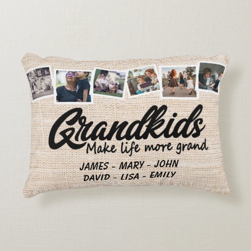 Grandkids make life more grand 6 Photo  Names Accent Pillow