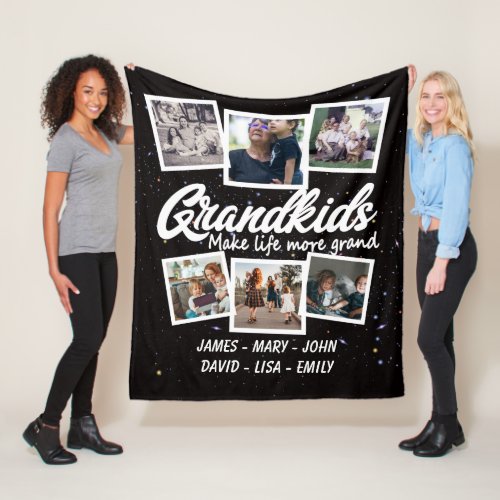 Grandkids make life more grand 6 Photo  Names Fleece Blanket