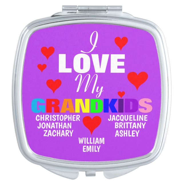 Grandkids NAMES Red Heart Purple Compact Mirror (Front)