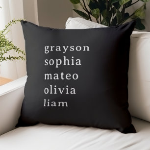 Grandkids Names Stylish Black and White Throw Pillow