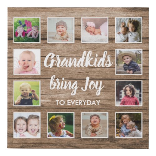 Grandkids Quote Rustic Barn Wood 12 Photo Collage Faux Canvas Print