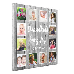 Grandkids Quote Rustic Gray Wood 12 Photo Collage  Canvas Print