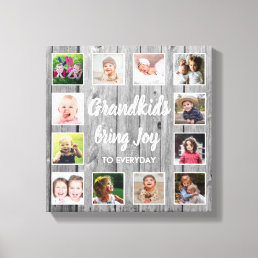 Grandkids Quote Rustic Gray Wood 12 Photo Collage  Canvas Print
