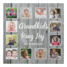 Grandkids Quote Rustic Gray Wood 12 Photo Collage Faux Canvas Print