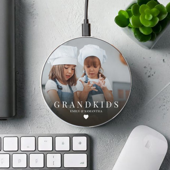 Grandkids Simple Photo Personalized Wireless Charger (Simple grandkids photo phone charger. )