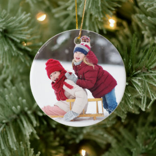 Grandkids Two Photo Family Christmas Keepsake Ceramic Ornament