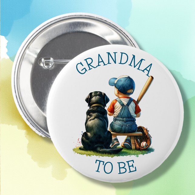 Grandm To Be | Boy's Baseball and Dog Baby Shower  Button (Creator Uploaded)