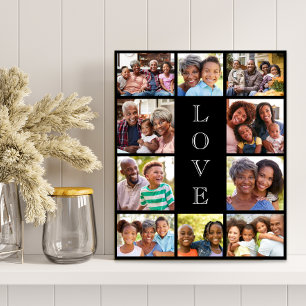 Grandma 10 Photo Collage Black Faux Canvas Print