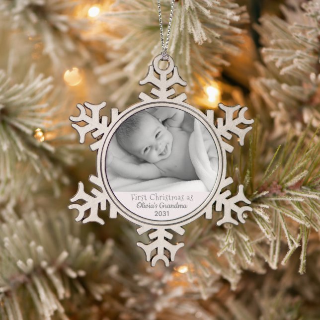 Grandma 1st Christmas Personalized Photo Granddaug Snowflake Pewter Christmas Ornament (Tree)