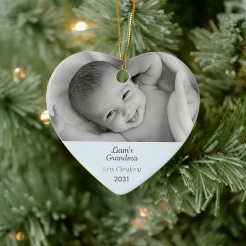 Grandma 1st Christmas Personalized Photo Heart  Ceramic Ornament