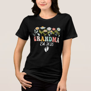 Grandma 2025 First Time Nana Floral New Grandma Tri-Blend Shirt