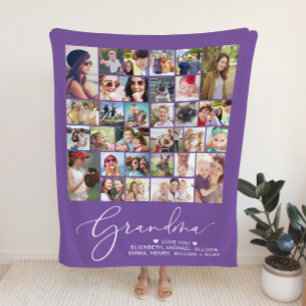 Grandma 30 Photo Collage Purple Fleece Blanket