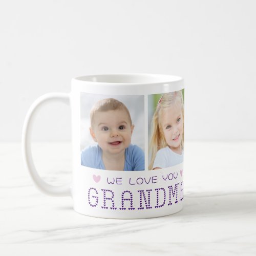Grandma 4 Photos Hearts Custom Colors Coffee Mug