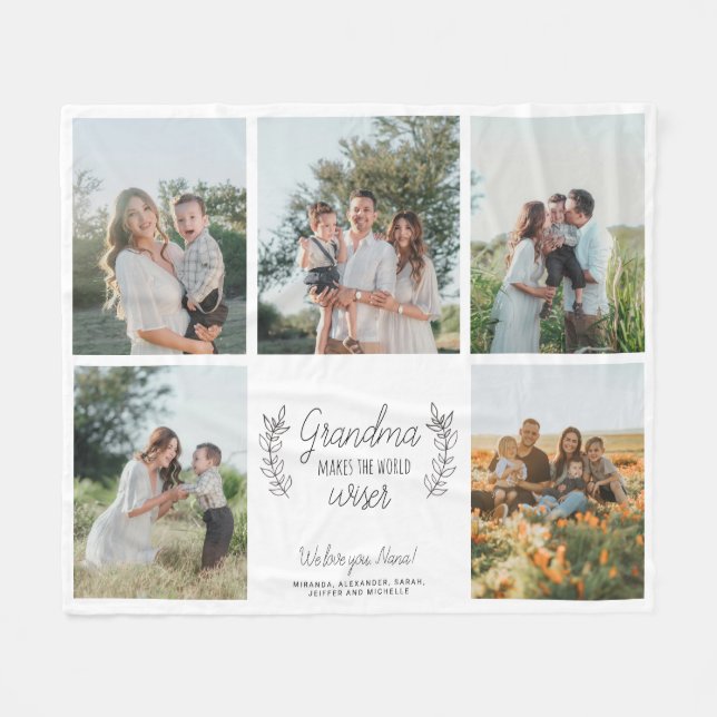 Grandma 5-photo collage script text personalized fleece blanket (Front (Horizontal))