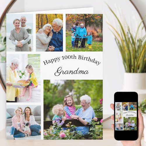 Grandma 6 Photo Collage Any Age Big Birthday Card