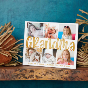 GRANDMA 6 Photo Collage Gold Custom Text 8x10 Plaque
