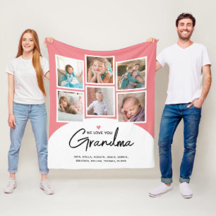 Grandma 6 Photo Script Pink Fleece Blanket