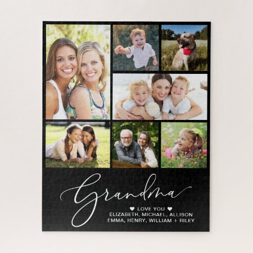 Grandma 7 Photo Collage Black Jigsaw Puzzle