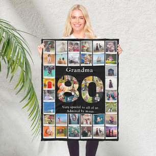 Grandma 80th Birthday Photo Template Fleece Blanket