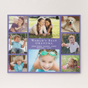 Grandma 8 Photo Collage Purple Jigsaw Puzzle