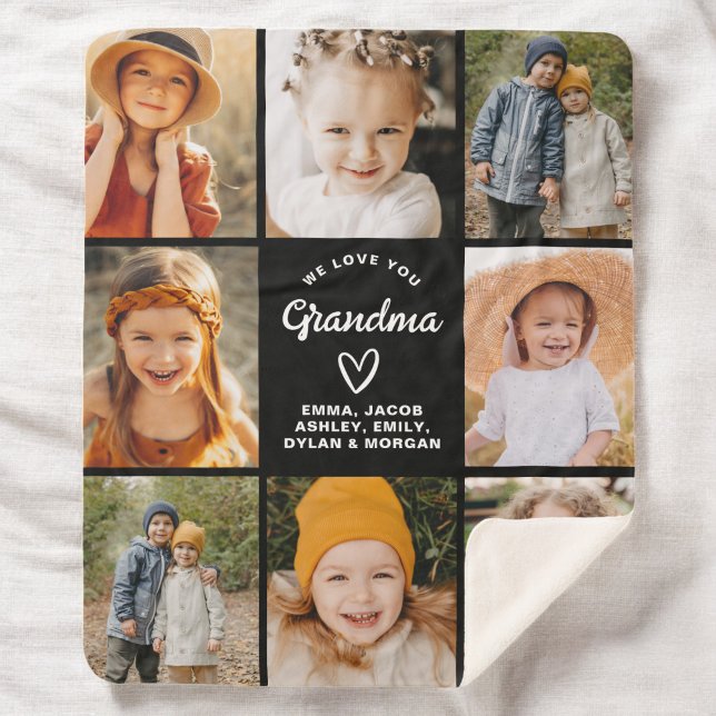 Grandma 8-Photo Collage Text Gift Personalized Sherpa Blanket (Creator Uploaded)