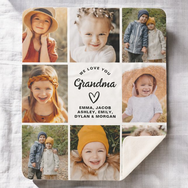 Grandma 8-Photo Collage Text Gift Personalized Sherpa Blanket (Creator Uploaded)