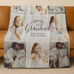 Grandma 8-Photo Custom Text Personalized Gift Fleece Blanket<br><div class="desc">Personalized photo collage gift blanket for Grandma is a heartfelt and cozy way to celebrate the love between grandchildren and their grandmother. This custom blanket design features nine photo slots, allowing you to showcase favorite family memories in a stylish grid layout. At the center, elegant typography displays the words “Love...</div>