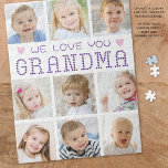 Grandma 9 Photo Collage Hearts Custom Colors Jigsaw Puzzle<br><div class="desc">Create a special activity gift and keepsake for the proud Grandma that showcases her grandchild's or grandchildren and family pictures with a custom, personalized jigsaw puzzle featuring an easy-to-upload photo collage template with 9 pictures and the title WE LOVE YOU GRANDMA spelled out with hearts in your choice of colors...</div>