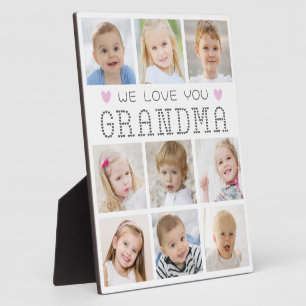 Grandma 9 Photo Collage Hearts Custom Colors Plaque